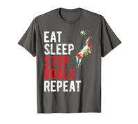 Eat Sleep Stop Goals Repeat Soccer Goalkeeper Shirt T-Shirt, Men, Asphalt Grey, Small