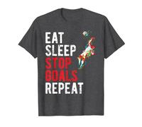 Eat Sleep Stop Goals Repeat Soccer Goalkeeper Shirt T-Shirt, Men, Dark Heather Grey, 3X-Large