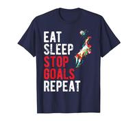 Eat Sleep Stop Goals Repeat Soccer Goalkeeper Shirt T-Shirt, Men, Navy Blue, Medium