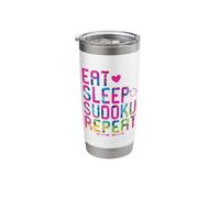 Eat Sleep Sudoku Repeat Funny Motivational Puzzle Solving Stainless Steel Insulated Tumbler