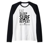 Eat Sleep Surf Repeat Funny Surfer Beach Ocean Lifestyle Raglan Baseball Tee