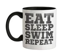 Eat Sleep Swim Repeat - 11oz - Ceramic Two-Tone Mug for Coffee/Tea - Black/White - One Size