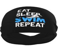 Eat Sleep Swim Sports Sweatbands for Men & Women, Non-Slip Elastic Wristbands & Headbands for Basketball, Tennis, Workout, Gym, Yoga, Absorbent & Breathable (Black)