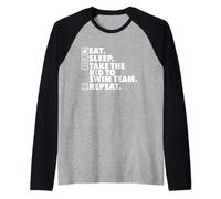 Eat Sleep Take the Kid to Swim Repeat - Swim Mom or Dad Raglan Baseball Tee