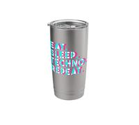 Eat Sleep Techno Repeat EDM Optical Illusion Glitchy Stainless Steel Insulated Tumbler