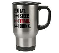 Eat Sleep Train - Gym Thermal Travel Mug - Stainless Steel - Weights, Fitness - Reusable Coffee Cup