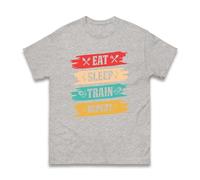 Eat Sleep Train Repeat T-Shirt - Funny Bodybuilder Workout Gym Slogan Gift for Men, Breathable Cotton Shirt Fitness Lovers Unisex Tee Top