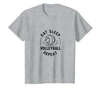 Eat Sleep Volleyball Repeat Athlete Lifestyle Motto T-Shirt, Kids, Heather Grey, 8 Years