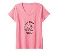 Eat Sleep Volleyball Repeat Athlete Lifestyle Motto V-Neck T-Shirt, Women, Pink, XL