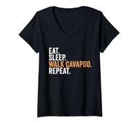 Eat Sleep Walk Cavapoo Repeat Funny Dog Walking V-Neck T-Shirt