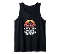 Eat Sleep Watch Wrestling Repeat Retro Sunset Tank Top