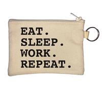 Eat Sleep Work Repeat Key Chain Coin Purse Beige