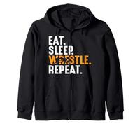 Eat Sleep Wrestle Repeat Boys Wrestling Shirt Zip Hoodie