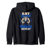 Eat Sleep Wrestle Repeat Goat Mat Grinder Zip Hoodie