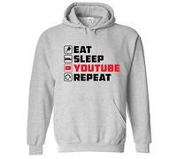 Eat Sleep YouTube Repeat Funny Novelty Unisex Adults Pullover Hooded Sweatshirt For YouTube and Video Lovers (S, Sports Grey)