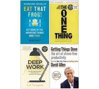 Eat That Frog, The One Thing, Deep Work, Getting Things Done 4 Books Collection Set