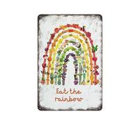 Eat The Rainbow Poster Educational Kids Rainbow Poster Fruits Vegetables Metal Tin Sign Plaque Vintage Wall Room Gift Aluminium Creative Novelty Unique Funny Art Decoration Tin Waterproof 8" x 12"