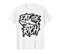 Eat the Rich - Monochrome Shark Graffiti Protest Art Value Graphic T-Shirt
