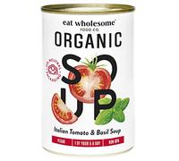 Eat Wholesome Organic Tomato and Basil Soup, 400g (Pack of 12) - 100 Percent Natural Ingredients, Italian Tomatoes, Ready in 5 Minutes, Vegan, Non-BPA Lining and CO2 Neutral Packaging
