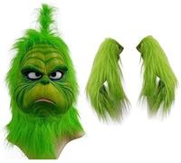 EATAN Full-Head Latex Mask with Gloves - Green Monster Deluxe Furry Halloween Costume for Adults