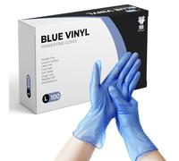 eatasty Disposable Gloves, Size L, Pack of 100, Blue Vinyl Gloves, Powder Free, Latex Free, Comfortable Fit, Suitable for Food Handling, Cleaning, Hairdressing & Multi-Purpose Use