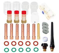 EATBALE 32Pcs for TIG Welding Torch Accessories Kit Stubby Gas Lens #10#12 for Pyrex Glass Cup Collets Body #12 Alumina Nozzle Cup Collets for WP-17/18/26 Welding Gun Consumables, with Storage Box