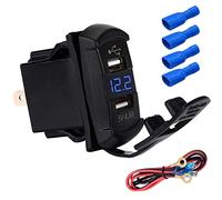 EATBALE 4.8A Dual USB Rocker Switch Style Charger, DC12/24V USB Charger Socket Blue Voltmeter for Boats, ATV, RZR 900, RZR 1000, Ranger, Mobile Home, Golf Cart, UTV