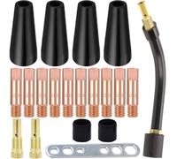 EATBALE Gasless Nozzle Tips Kit MB14 14AK MIG Welding Torch M6 Tips Holder Diffuser 0.8 mm / 0.030'' Current Nozzle Contact Tip Wrench Swan Neck Shielding Cover Consumables Accessories Kit