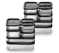 EATEX 14 Pack Glass Meal Prep Containers with Grooved Base, 14 Stackable BPA Free Glass Storage Containers with Lids for Lunch, Pantry, and Kitchen - Microwave, Dishwasher Freezer & Oven Safe - Black