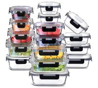 Eatex 32pc Glass Food Storage Containers with Lids, Airtight Glass Meal Prep Containers, 16 Reusable Glass Food Containers with 16 Leakproof Snap Lock Lids Oven Microwave Freezer Safe Lunch Containers