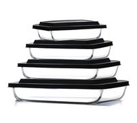 Eatex 4-Pack Glass Food Storage Containers with Lids, Baking Pans Set, Glass Baking Dishes for Oven | Leakproof Casserole Dish Lasagna Pan, Kitchen Serving Dishes| Oven Microwave Freezer Safe Bakeware