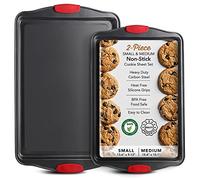 Eatex Baking Set, 2-Piece Baking Sheet Set with Silicone Handles, Steel Baking Pan, Durable Cookie Sheets for Oven, BPA Free Cookie Sheets for Baking Nonstick Set, Premium Sheet Pan, Black Baking Tray