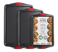 Eatex Baking Set, 3-Piece Baking Sheet Set with Silicone Handles, Steel Baking Pans Set, Durable Cookie Sheets for Oven, BPA Free Cookie Sheets for Baking Nonstick Set, Sheet Pan - Black Baking Pan