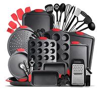 Baking Pan Set, 15 Piece Premium Baking Set, Nonstick Bakeware Sets BPA Free, Cookie Sheets for Baking Nonstick Set, Steel Baking Sheets for Oven with Muffin Pan, Cake Pan & Kitchen Utensils - Black