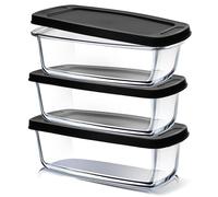 EATEX Glass Bread Pans for Homemade Bread Baking, 1.9 Qt Deep Rectangular Glass Loaf Pans with Lids Food Containers, Microwave Oven & Freezer Safe - 3 Glass Bread Loaf Pans 3 Airtight Lids BPA Free