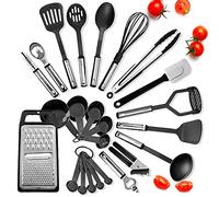 EATEX Kitchen Utensil Set - 24 Piece Nylon & Stainless-Steel Black Cooking Utensils Set, Non-Stick & Heat Resistant Black Utensil Set - Useful Kitchen Gadgets and Tools