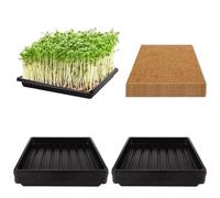 EATHEATY 12 Set Microgreens Growing Mat with Tray 10 x 10 inch Square Growing Trays for Micro Greens Seeds Sprout, Microgreen Growing Kit Herb Plant Starting Kit with Jute Pads for Indoor