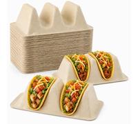 EATHEATY 50 PCS Disposable Taco Holders, Bagasse Plates for 2 Tacos
