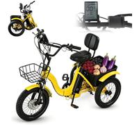 EaThsalL 18" Cargo Foldable Pedal Tricycle for Adults Foldable Bike Fat Wheel with Basket Easy Climbing 120 kg Load Capacitay Fat Tire, Shopping Comfortable Rides Yellow