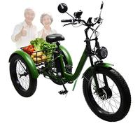 EaThsalL 24 inch Adult Electric Cargo Fat Tire Tricycle for Disabled Adults 3 Wheels Pedal Assist Fat Tire Bicycles for 200 kg riders Heavy Duty Adult Bikes with Large Capacity Basket A