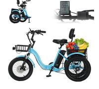 EaThsalL Fat Wheel Electric Foldable Tricycle Bike Fat Tyre with Cargo Basket Easy Climbing Load Capacitay Fat Tire for Adults,Comfortable Rides 18Inch-Blue
