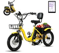 EaThsalL Fat Wheel Electric Foldable Tricycle Bike Fat Tyre with Cargo Basket Easy Climbing Load Capacitay Fat Tire for Adults,Comfortable Rides 18Inch-Yellow