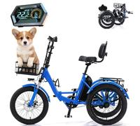 EaThsalL Fat Wheel Electric Foldable Tricycle Bike Fat Tyre with Cargo Basket Easy Climbing Load Capacitay Fat Tire for Adults,Comfortable Rides 20Inch-Blue