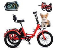 EaThsalL Fat Wheel Electric Foldable Tricycle Bike Fat Tyre with Cargo Basket Easy Climbing Load Capacitay Fat Tire for Adults,Comfortable Rides 20Inch-Red