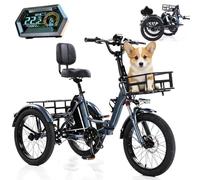 EaThsalL Fat Wheel Electric Foldable Tricycle Bike Fat Tyre with Cargo Basket Easy Climbing Load Capacitay Fat Tire for Adults,Comfortable Rides 20Inch-Grey