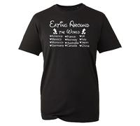 Eating Around The World T-Shirt Funny Parks Eat & Drink Around The World Gift Funny Epcot World America France UK Mexico Norway Italy Morocco Norway Adult Kids Unisex Tee Top (Black, M)