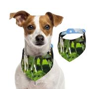 Eating Cows On Summer Pasture,Dog Bandanas Cotton Pet Scarf Adjustable Bibs for Pet,M