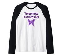 Eating Disorder Recovery Gift Inspirational Purple Ribbon Raglan Baseball Tee