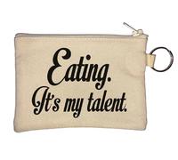 Eating It's My Talent Key Chain Coin Purse Beige