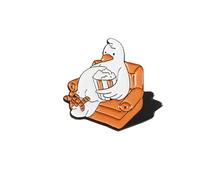 Eating popcorn and watching a movie on the couch, falling asleep on a pillow and bubbling with snot big white goose brooch, Metal